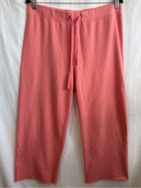 James Perse French Terry Raw Hem Coral Pink Wide-Leg Drawstring Pants
